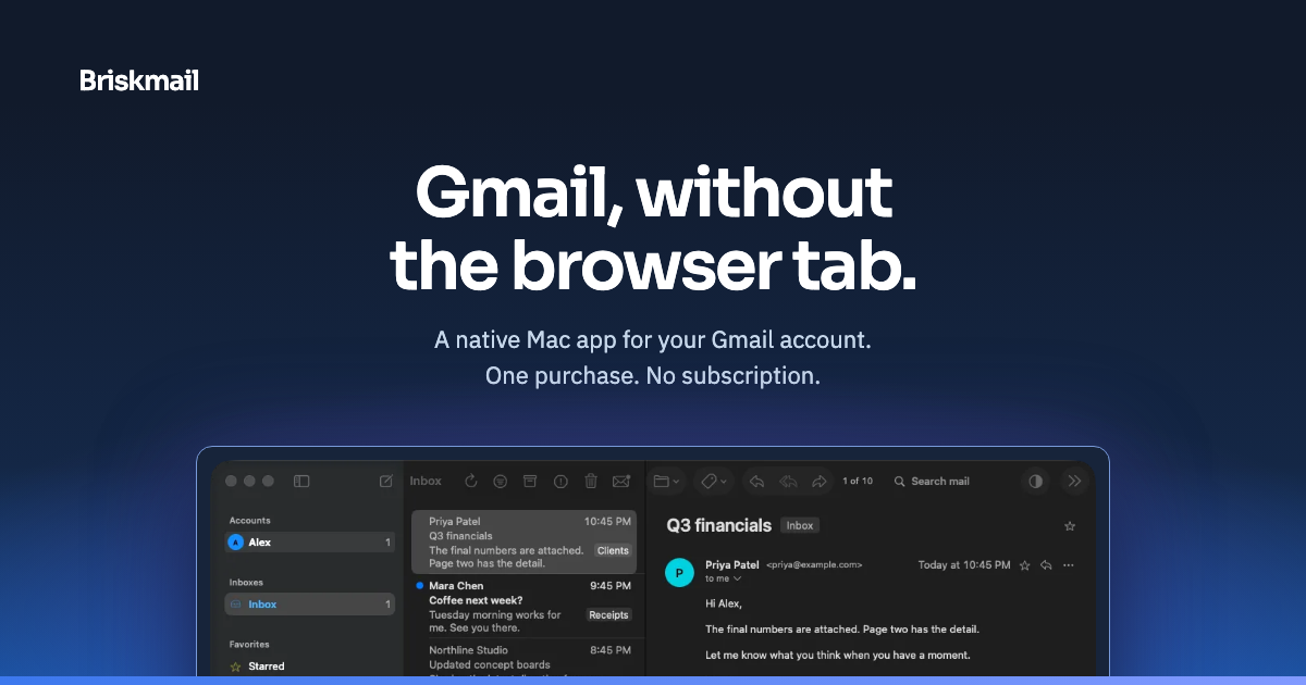 I got tired of Gmail in a browser tab, so I built a native Mac app for it